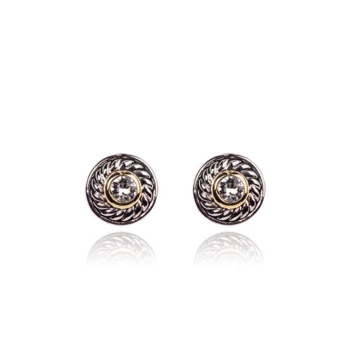 Mayfer, Aretes modelo bicolor- Plateado