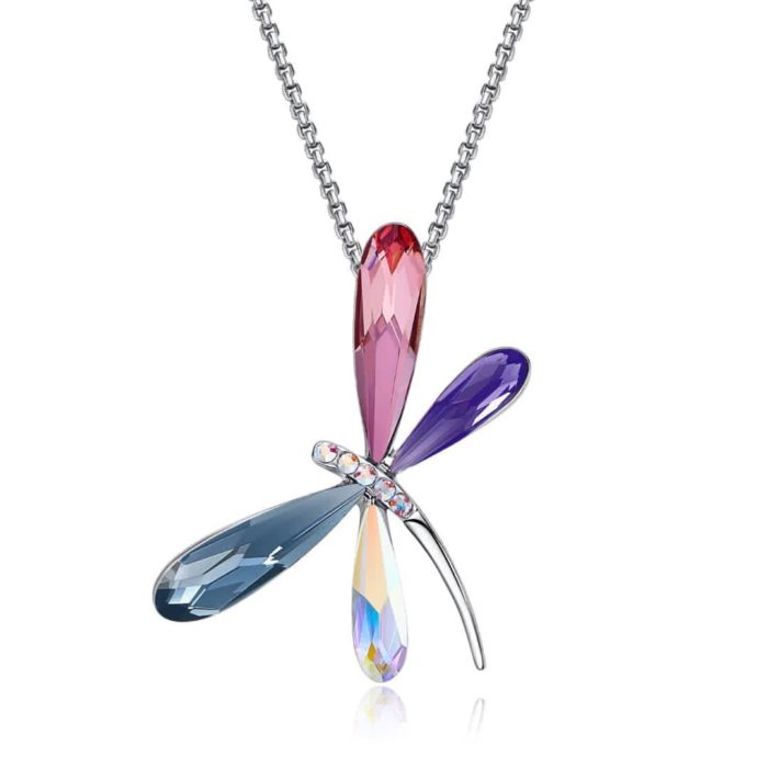 Mayfer, Collar con dije de libélula de cristal - Multicolor