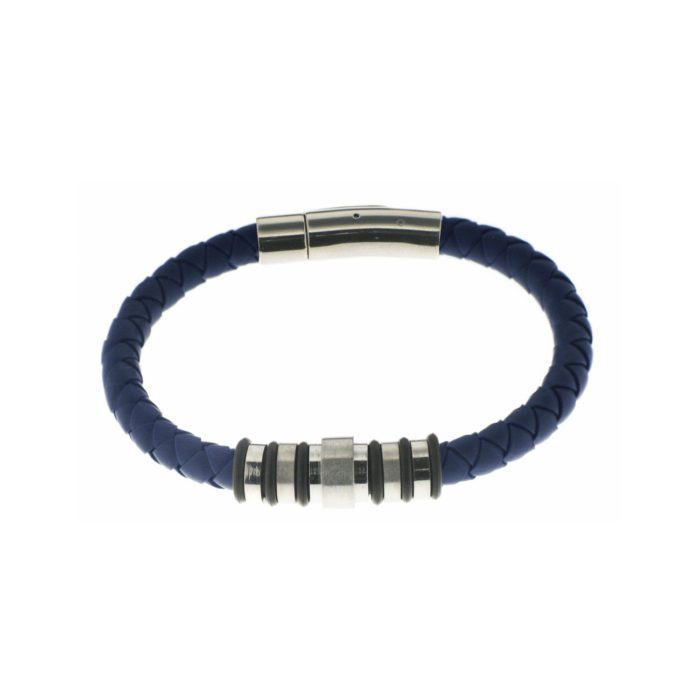 Mayfer Homme, Pulsera de piel y acero inoxidable - Azul