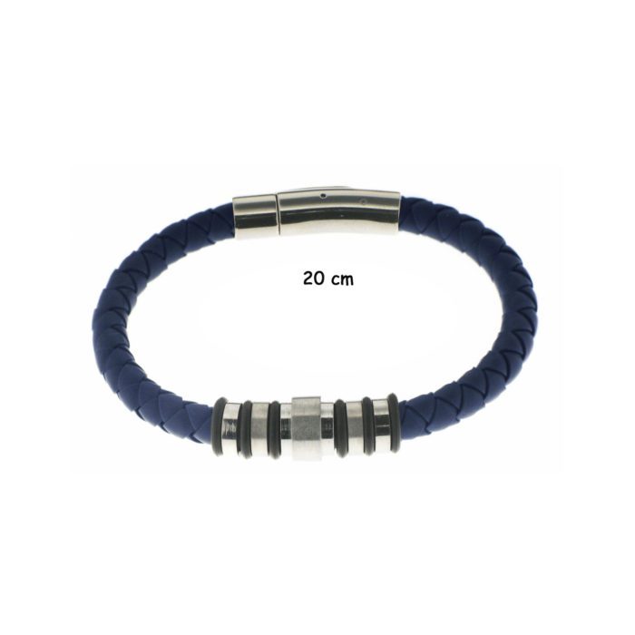 Mayfer Homme, Pulsera de piel y acero inoxidable - Azul - Imagen 2
