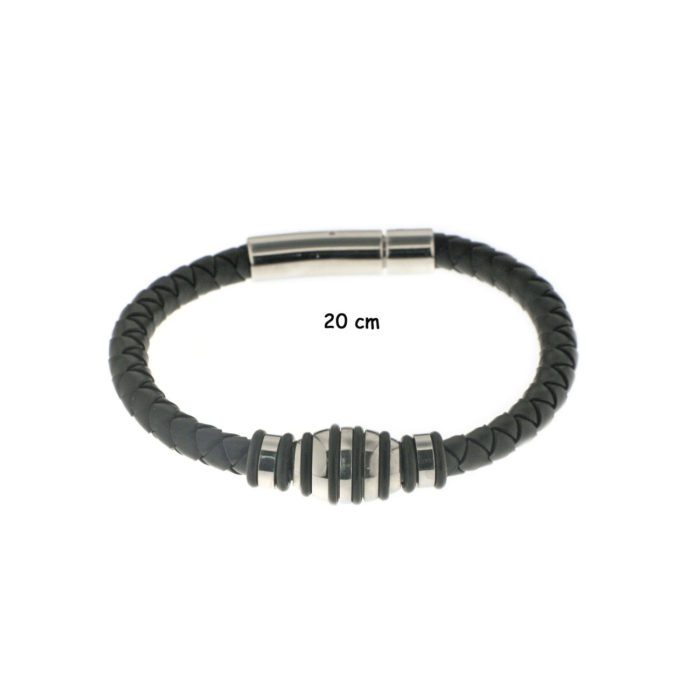 Mayfer Homme, Pulsera de piel con acero inoxidable - Negro - Imagen 2
