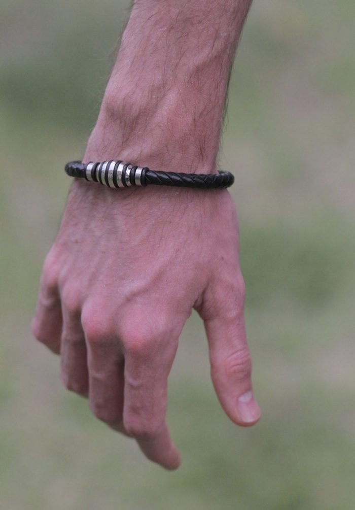 Mayfer Homme, Pulsera de piel con acero inoxidable - Negro - Imagen 3