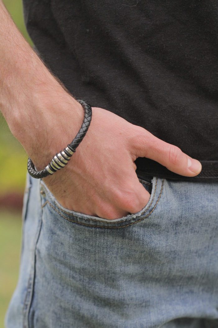 Mayfer Homme, Pulsera de piel y acero inoxidable - Azul - Imagen 3