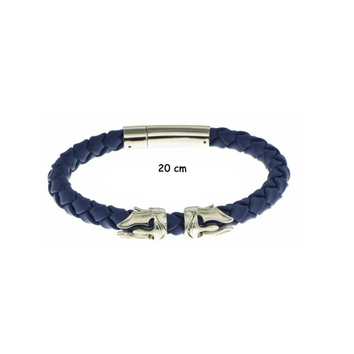 Mayfer Homme, Pulsera de piel con cascos troyanos - Azul - Imagen 2