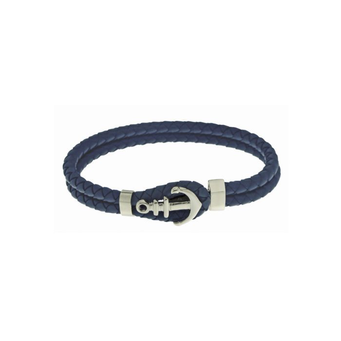 Mayfer Homme, Pulsera de piel con ancla de acero inoxidable - Azul