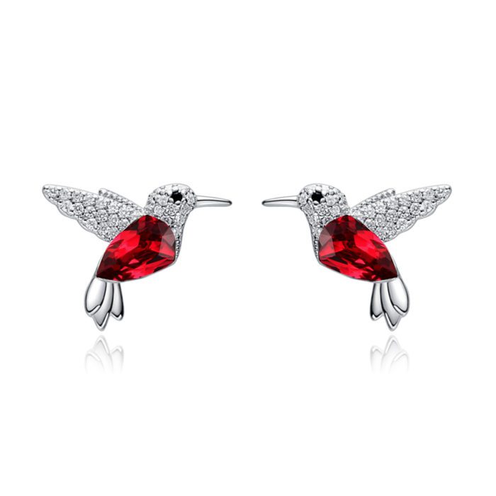 Mayfer, arete tipo broquel para mujer de Colibrí decorado con cristal color rojo