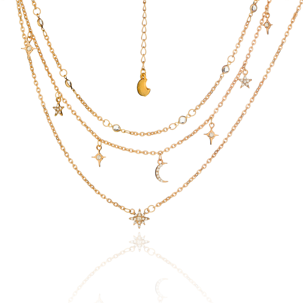 sofá árabe familia real Parisa | Collar para mujer con tres cadenas y dijes en formas de luna y  estrellas, color dorado – Mayfer Joyas