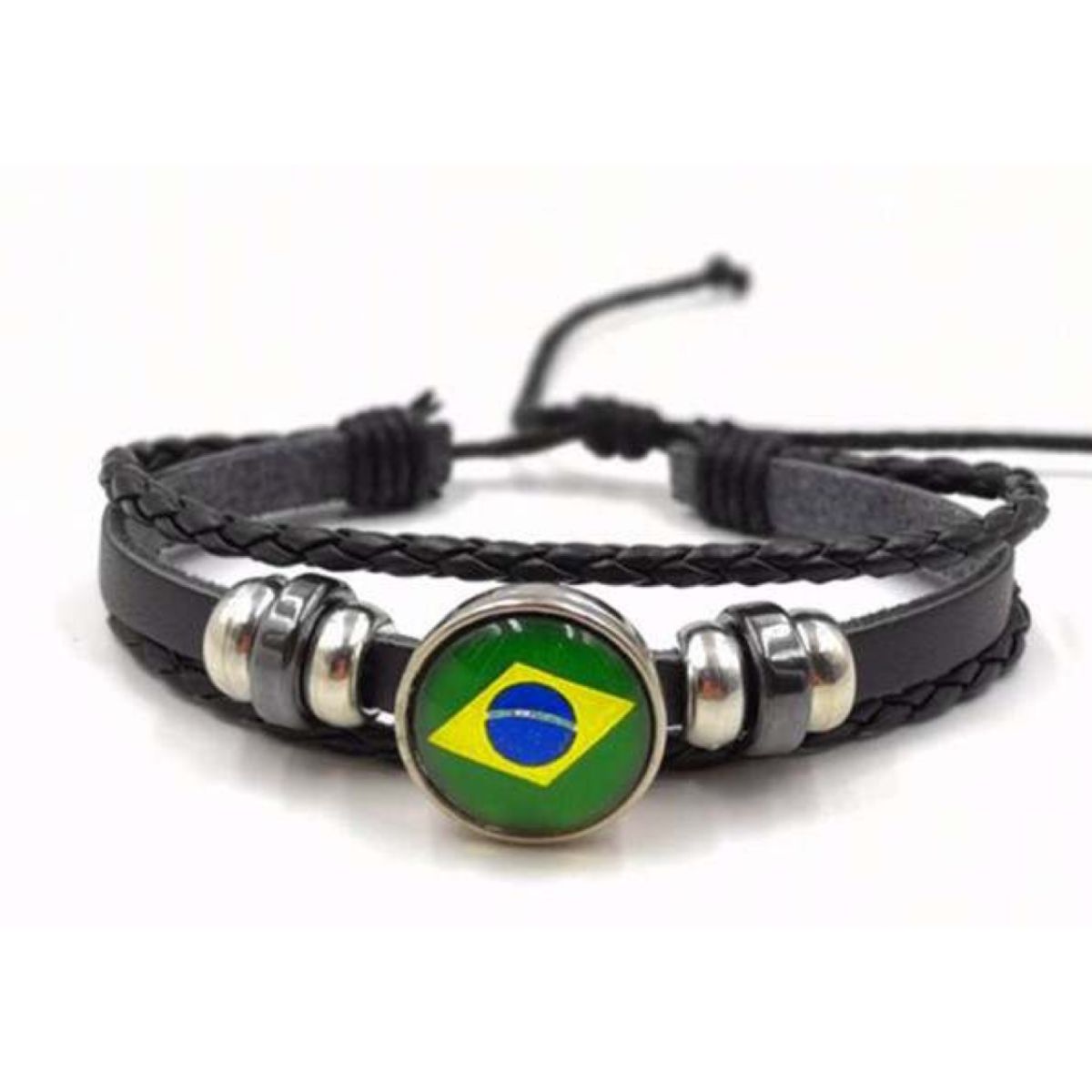 Mayfer Homme Pulsera de piel Mundial Qatar 2022 con bandera de Brasil