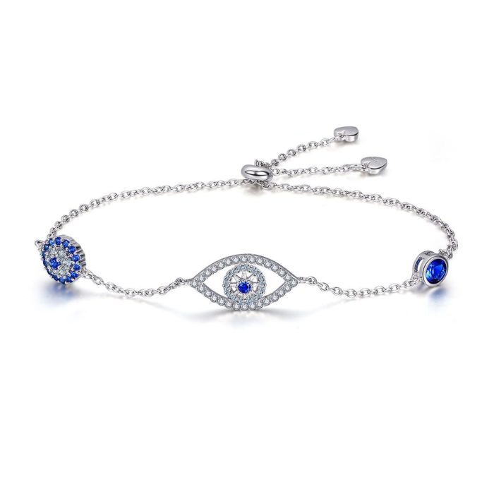 Pulsera moderna  para mujer de plata 925 con diseño de ojo de la buena suerte decorado con circonias.