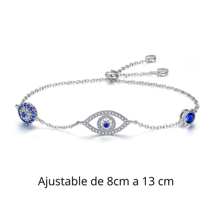 Pulsera moderna  para mujer de plata 925 con diseño de ojo de la buena suerte decorado con circonias. - Imagen 2
