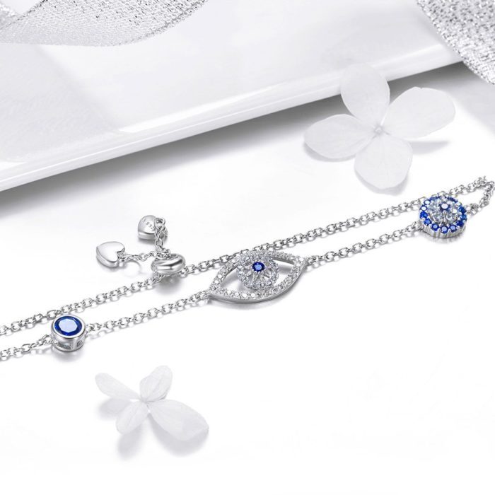 Pulsera moderna  para mujer de plata 925 con diseño de ojo de la buena suerte decorado con circonias. - Imagen 3