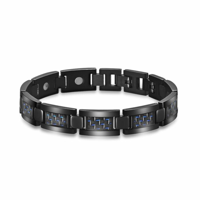 Mayfer Homme,Pulsera de acero inóxidable con diseño de eslabones en color negro y azul