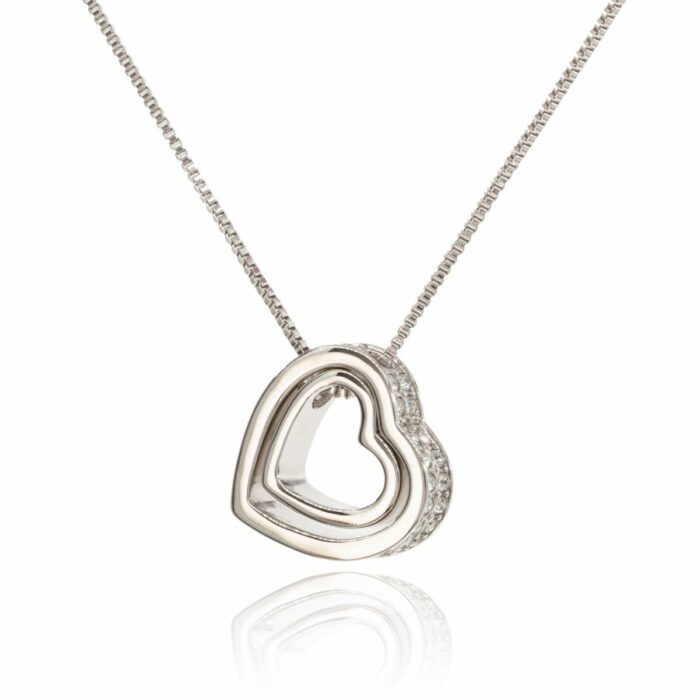Mayfer, Collar con dije modelo corazón doble - Plateado