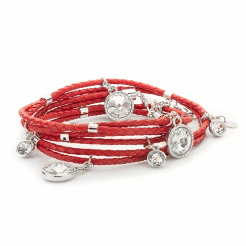 Mayfer, Pulsera de piel  modelo Praga - Rojo y Plateado