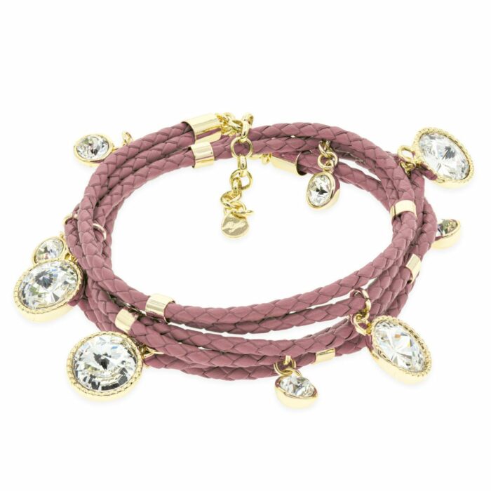 Mayfer, Pulsera de piel  modelo Praga - Rosa y Dorado