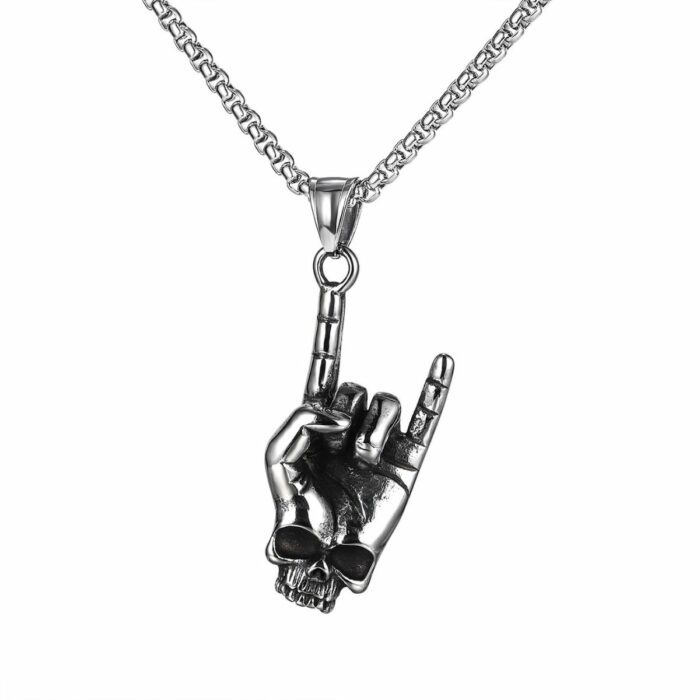 Mayfer Homme,Cadena con dije de acero inoxidable para   con diseño de mano con calavera, en color plateado.