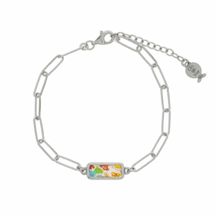 Mayfer,Pulsera de eslabones de plata 925  y cristal murano - Multicolor