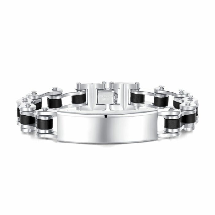 Mayfer Homme,Pulsera tipo esclava para   de acero inoxidable en color plateado con negro.
