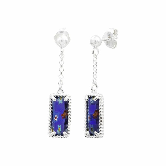 Mayfer,Aretes largos de cristal murano de plata 925 - Azul