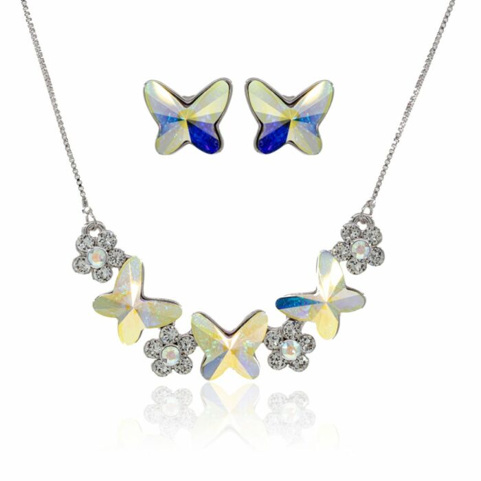 Mayfer,Set de Collar y Aretes modelo de mariposas - Tornasol
