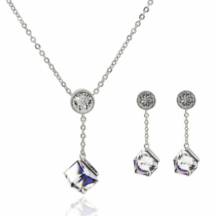 Mayfer,Set de Collar y Aretes modelo de cubos - Tornasol