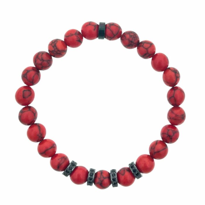 Mayfer Homme,Pulsera elastica para   con diseño de piedra natural en tonalidades rojas y detalles en color negro