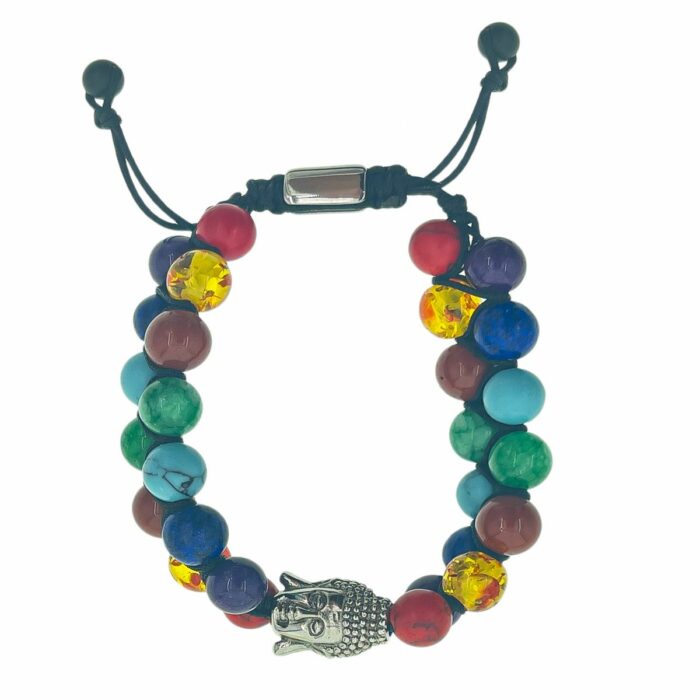 Mayfer Homme,Pulsera de piedra natural para   con diseño de los colores representativos de los 7 chakras y dije de buda