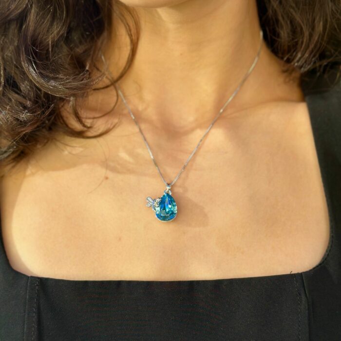 Mayfer,Set de Collar y Aretes modelo de gota y libelula - Azul - Imagen 10