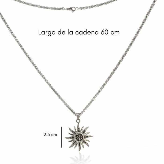 Mayfer Homme,Cadena con dije de acero inoxidable para   con diseño de sol en color plateado. - Imagen 2