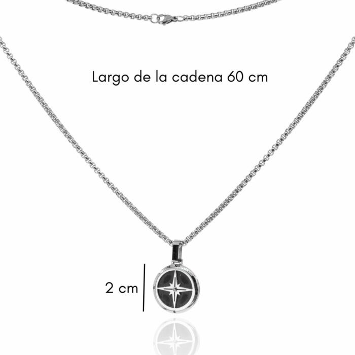 Mayfer Homme,Cadena con dije de acero inoxidable para   con diseño de estrella de brújula en color negro con plateado. - Imagen 2