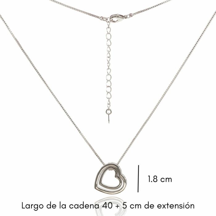 Mayfer, Collar con dije modelo corazón doble - Plateado - Imagen 3