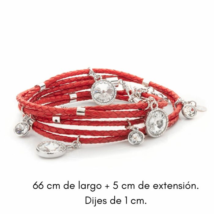Mayfer, Pulsera de piel  modelo Praga - Rojo y Plateado - Imagen 3