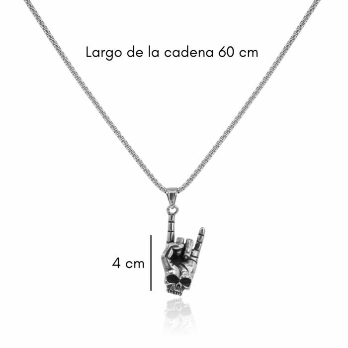 Mayfer Homme,Cadena con dije de acero inoxidable para   con diseño de mano con calavera, en color plateado. - Imagen 2