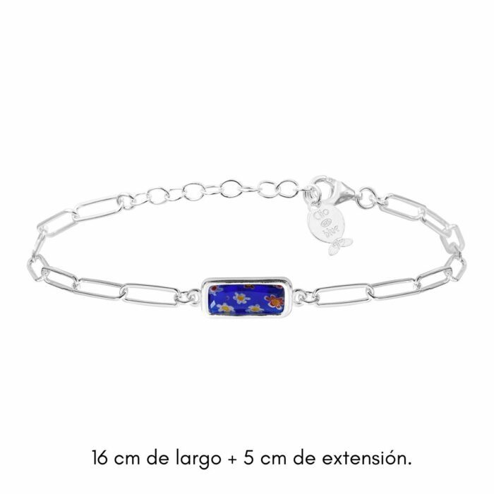 Mayfer,Pulsera de eslabones de plata 925  y cristal murano - Azul - Imagen 3