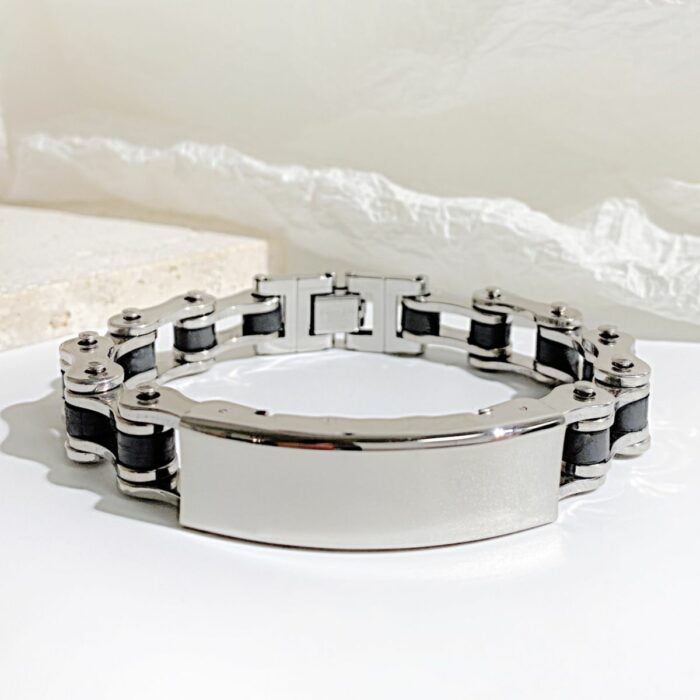 Mayfer Homme,Pulsera tipo esclava para   de acero inoxidable en color plateado con negro. - Imagen 3