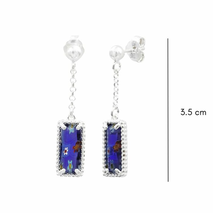 Mayfer,Aretes largos de cristal murano de plata 925 - Azul - Imagen 2