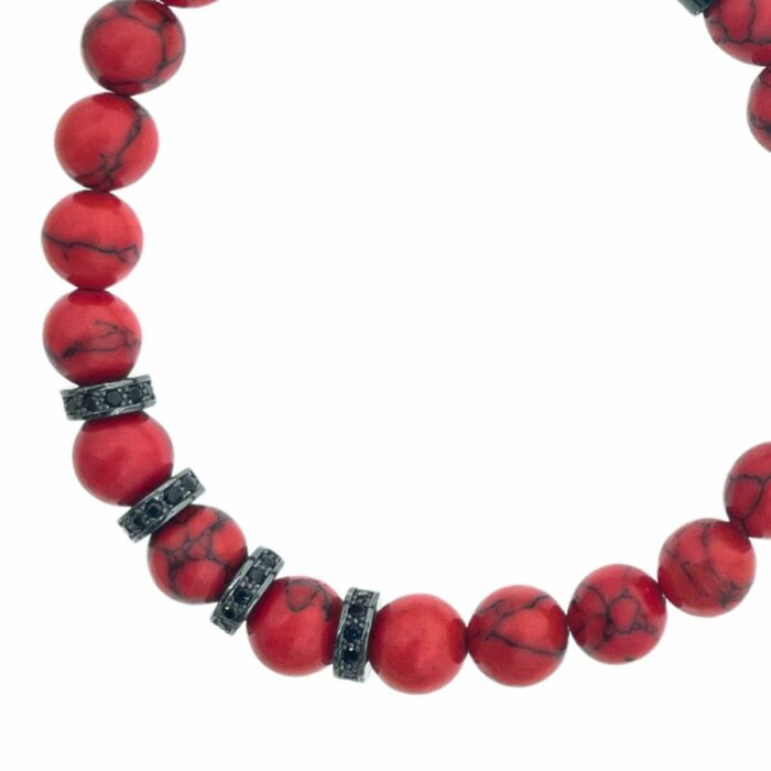 Mayfer Homme,Pulsera elastica para   con diseño de piedra natural en tonalidades rojas y detalles en color negro - Imagen 2