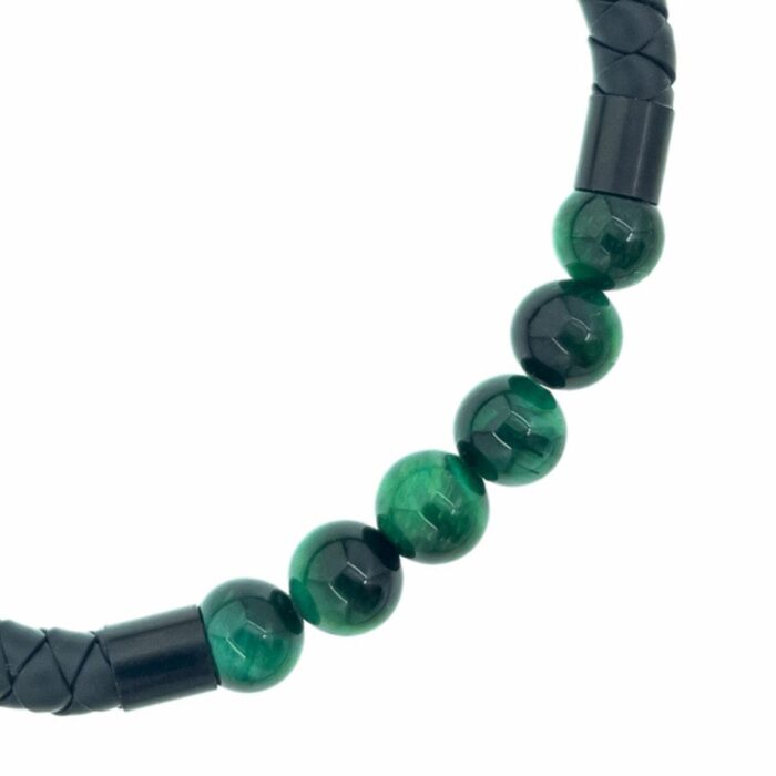 Mayfer Homme,Pulsera de piel para   en color negro con piedra malaquita y broche de acero inóxidable - Imagen 2