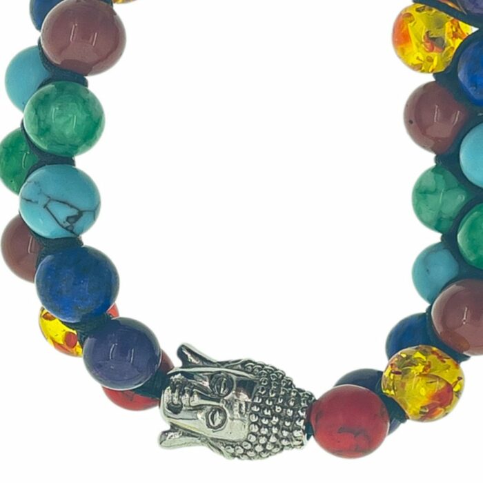 Mayfer Homme,Pulsera de piedra natural para   con diseño de los colores representativos de los 7 chakras y dije de buda - Imagen 3