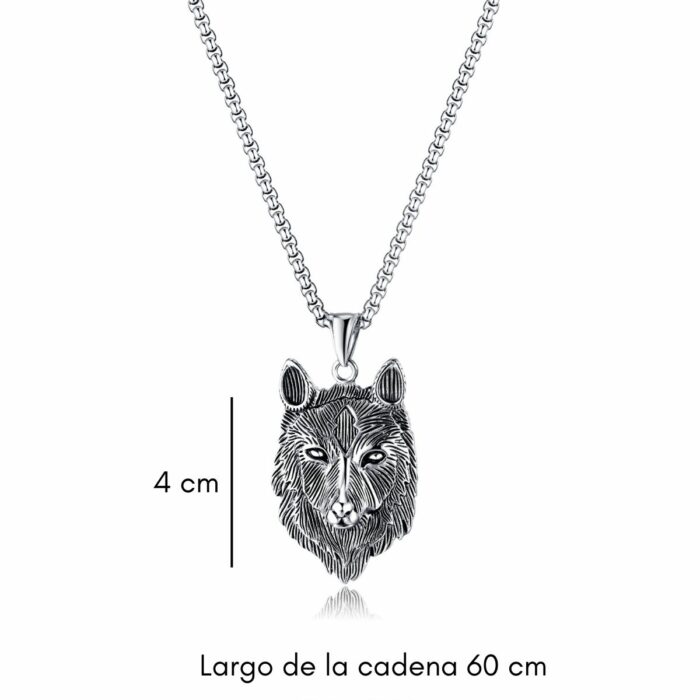 Mayfer Homme,Cadena con dije de acero inoxidable para   con diseño de lobo, en color plateado. - Imagen 3
