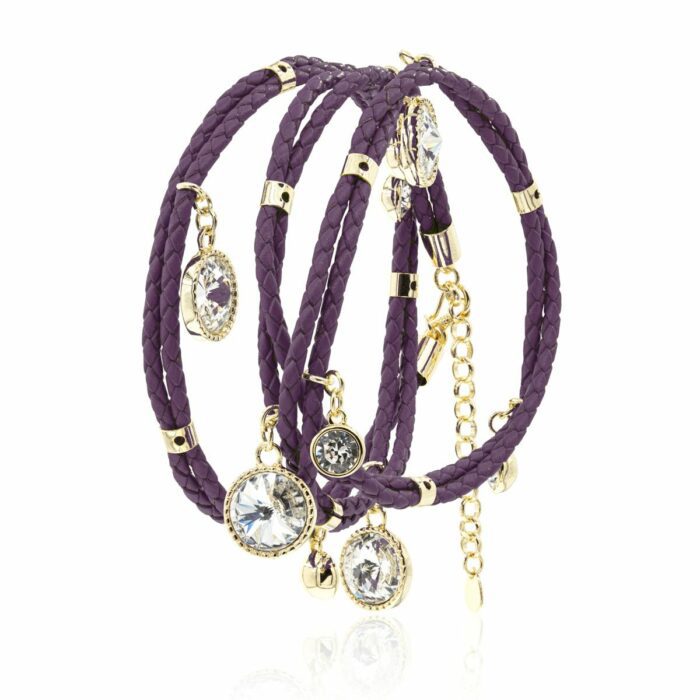 Mayfer, Pulsera de piel  modelo Praga - Morado y Dorado - Imagen 2
