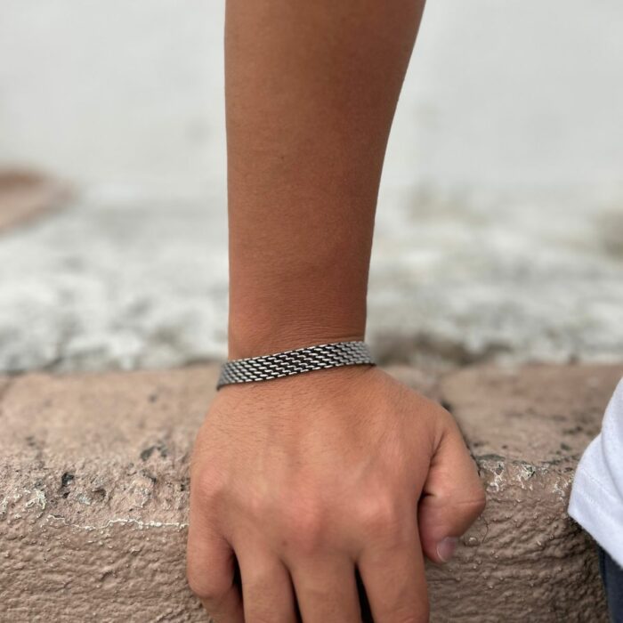 Mayfer Homme, Pulsera para   de acero inoxidable en color plateado con diseño de trenzado grueso. - Imagen 7