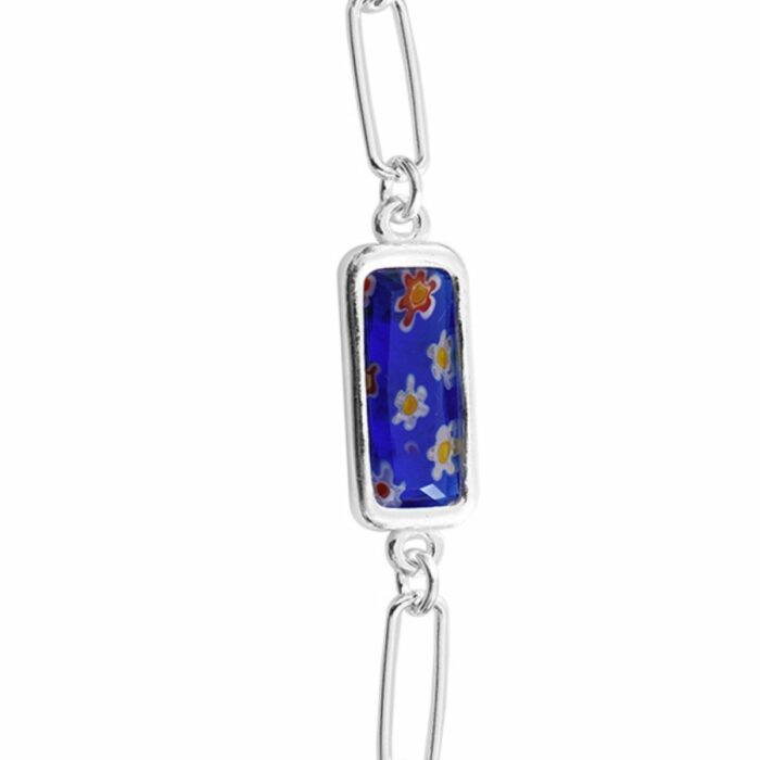 Mayfer,Pulsera de eslabones de plata 925  y cristal murano - Azul - Imagen 2