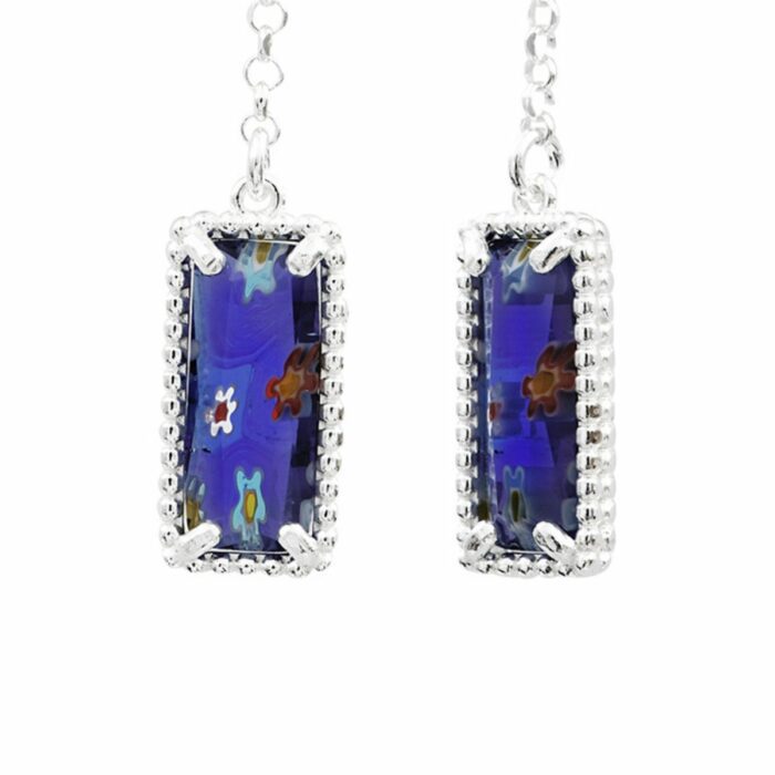 Mayfer,Aretes largos de cristal murano de plata 925 - Azul - Imagen 3