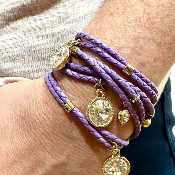 Mayfer, Pulsera de piel  modelo Praga - Morado y Dorado - Imagen 4