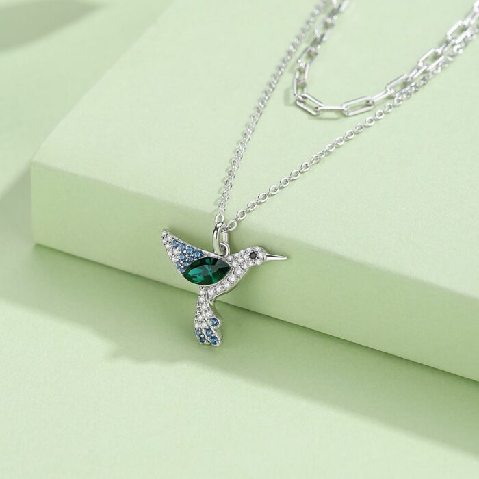Mayfer, Collar doble de plata .925 con dije de Colibrí - Esmeralda - Imagen 4