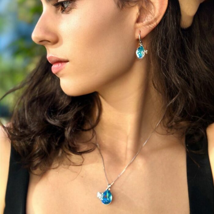 Mayfer,Set de Collar y Aretes modelo de gota y libelula - Azul - Imagen 4