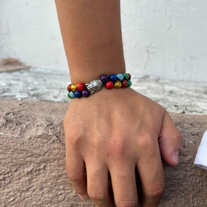 Mayfer Homme,Pulsera de piedra natural para   con diseño de los colores representativos de los 7 chakras y dije de buda - Imagen 6