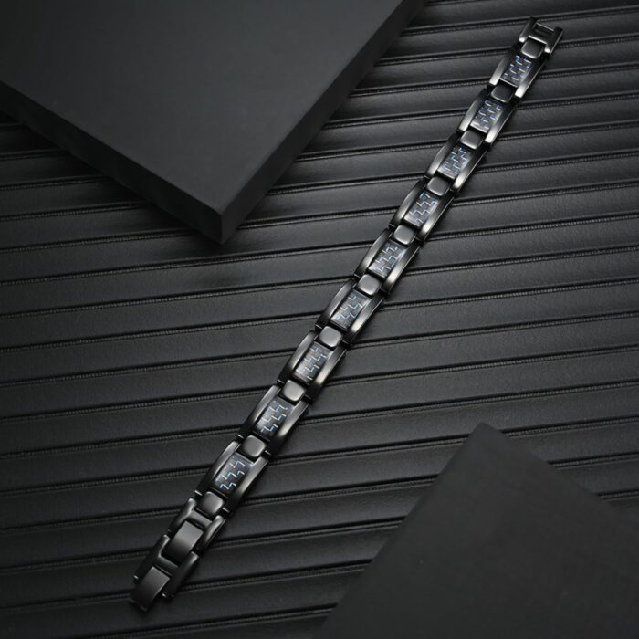 Mayfer Homme,Pulsera de acero inóxidable con diseño de eslabones en color negro y azul - Imagen 5