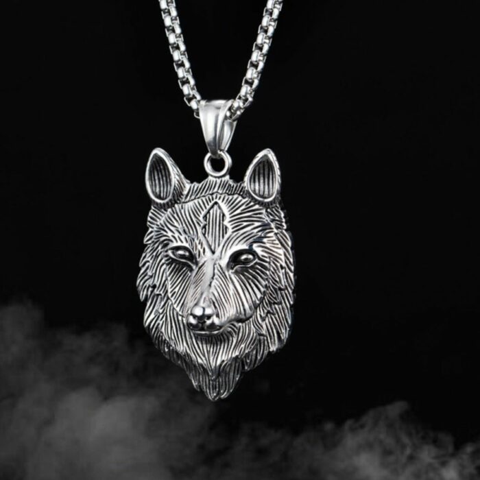 Mayfer Homme,Cadena con dije de acero inoxidable para   con diseño de lobo, en color plateado. - Imagen 4